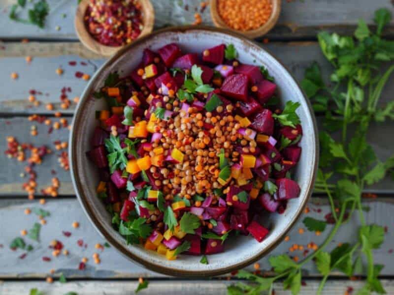 Rote-Linsen-Salat mit roter Bete